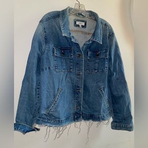 LOFT Plus Light Wash Denim Jacket with Raw Hem